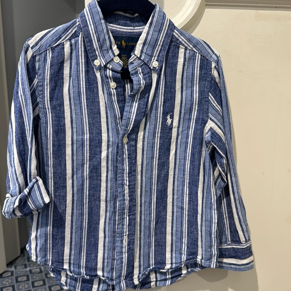 Boys, Ralph Lauren, button-down polo, striped shirt, size 3T